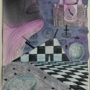 A játszma / The Game (1981, tus-tempera, 26 cm x 36 cm)