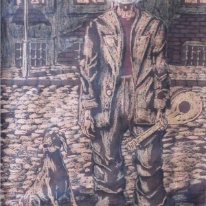 Kintornás / Street Musician (1983, diófapác, 41 cm x 60 cm)