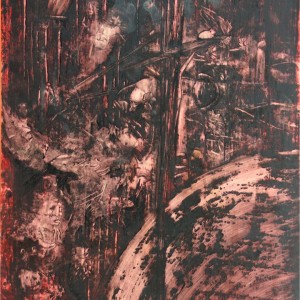 Hagymáz / Delirium Fever (1984, diófapác-akvarell, 35 cm x 50 cm)
