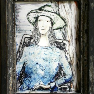 Kalapos lány II / Girl with a Hat II. (1993, akvarell-tus, 9 cm x 12 cm)