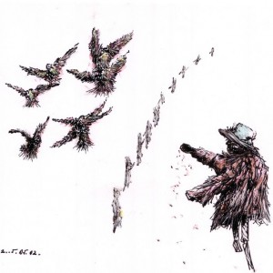 Madár a madárnak / From Bird to Bird (2005, tus-grafit, 24 cm x 14 cm)